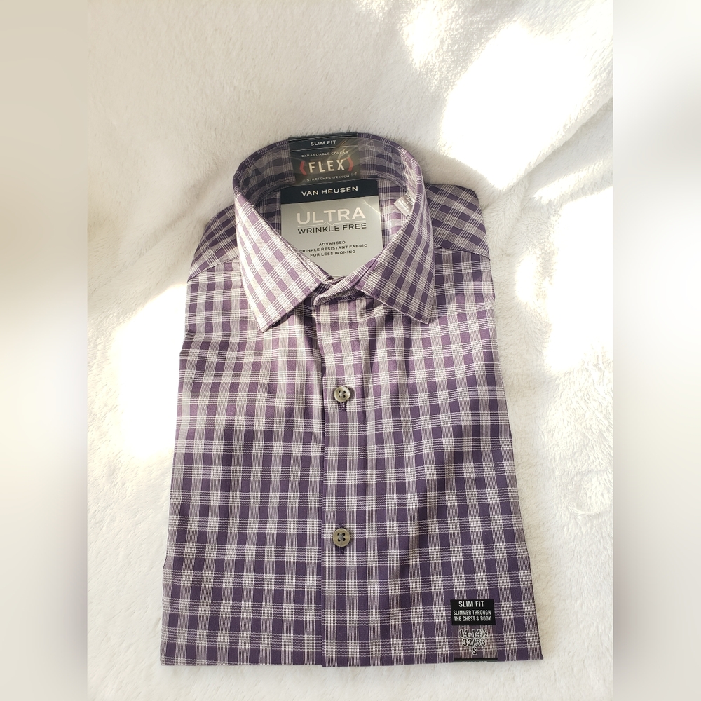 BRAND NEW Van Heusen Slim Fit Stain Defense Long Sleeve Button Up Collar Shirt